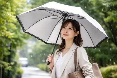 日傘のサンバリア100は軽い雨なら対応できる！